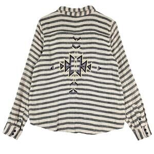 Womens‎ Top Medium Button Striped Gauzy Boho Southwestern Aztec Western Festival